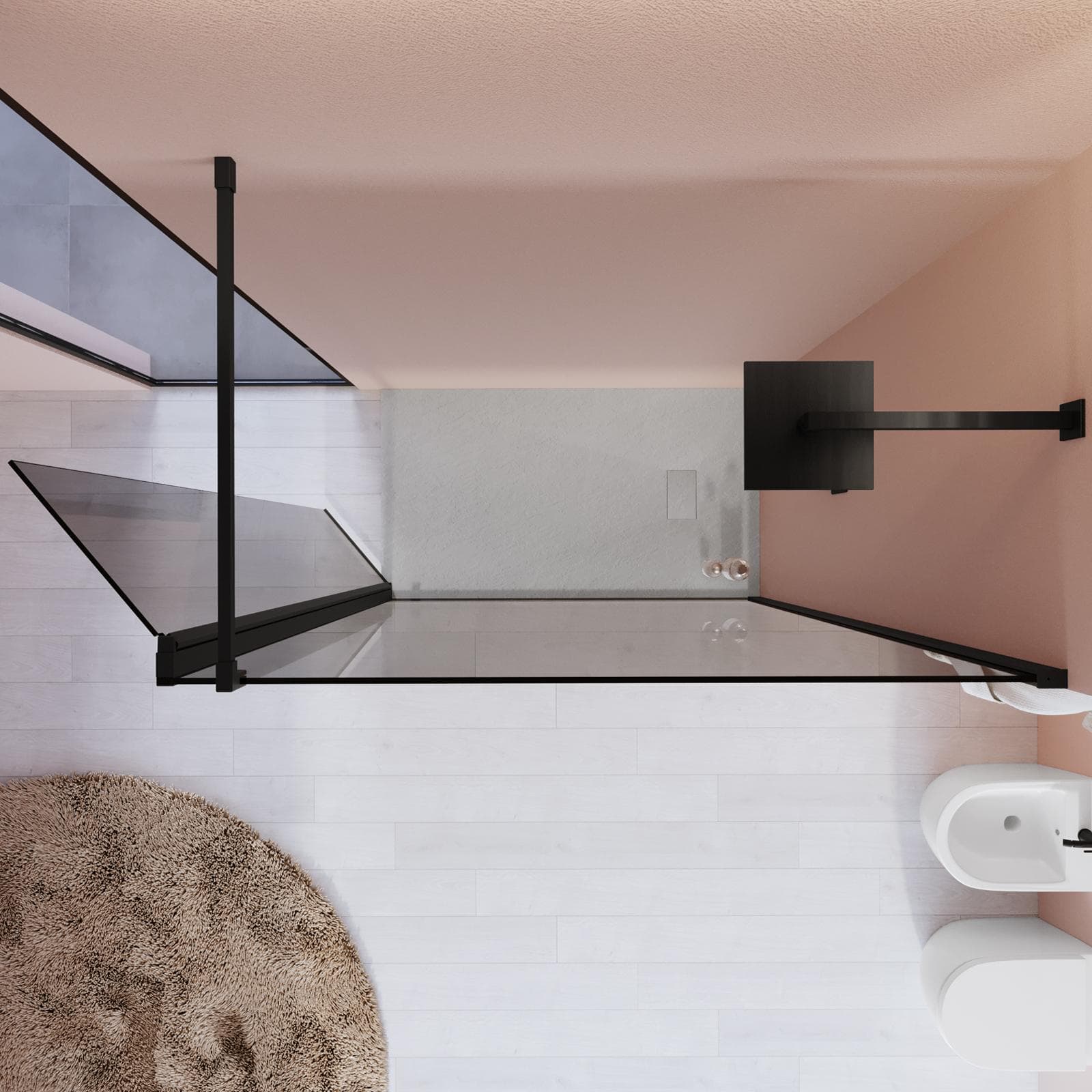 Walk-In 120 cm con parete girevole 45 cm in vetro temperato fumè con profilo nero - Keep