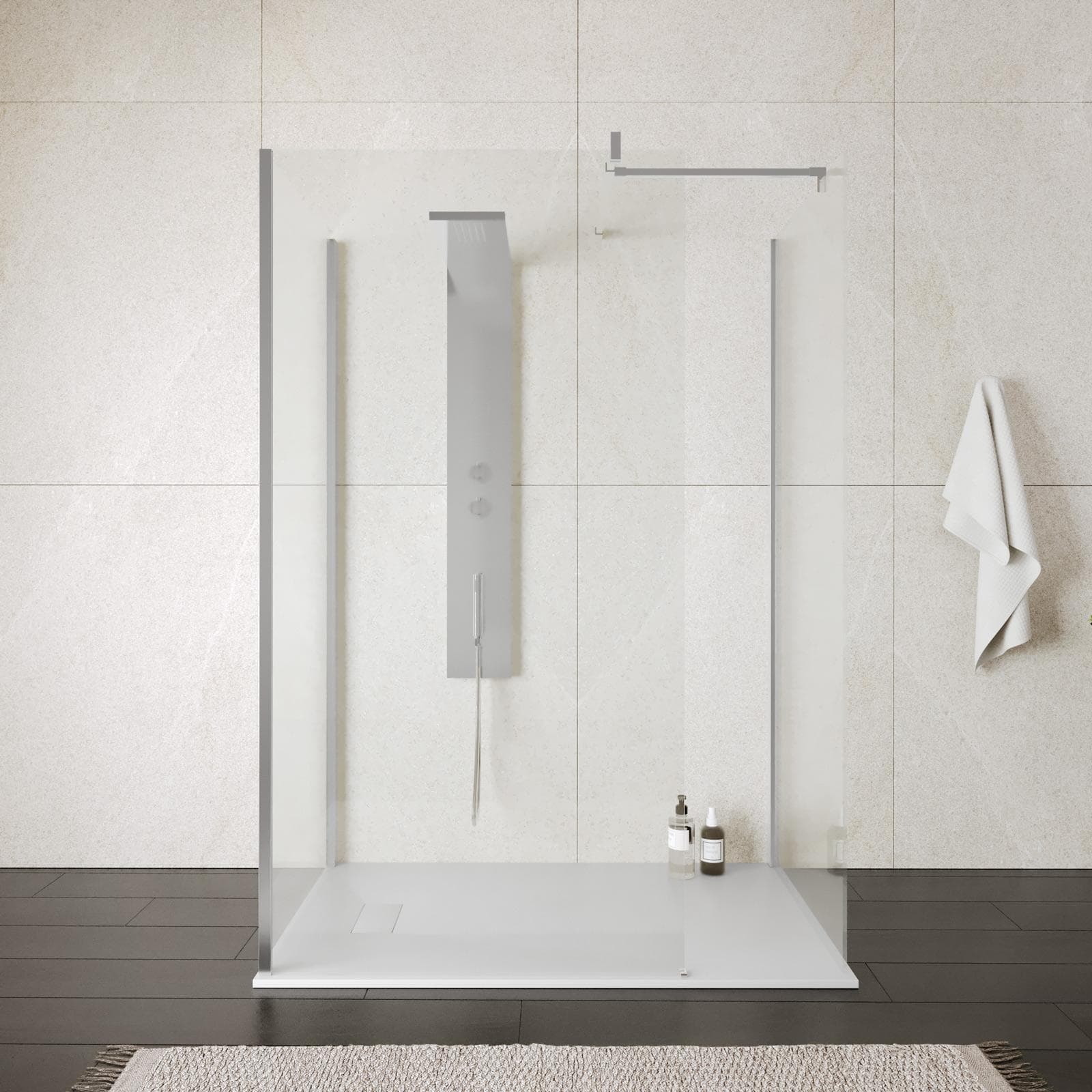 Box doccia walk-in tre lati 70x100x70 cm vetro anticalcare trasparente 8 mm e profilo cromo 200h - Keep