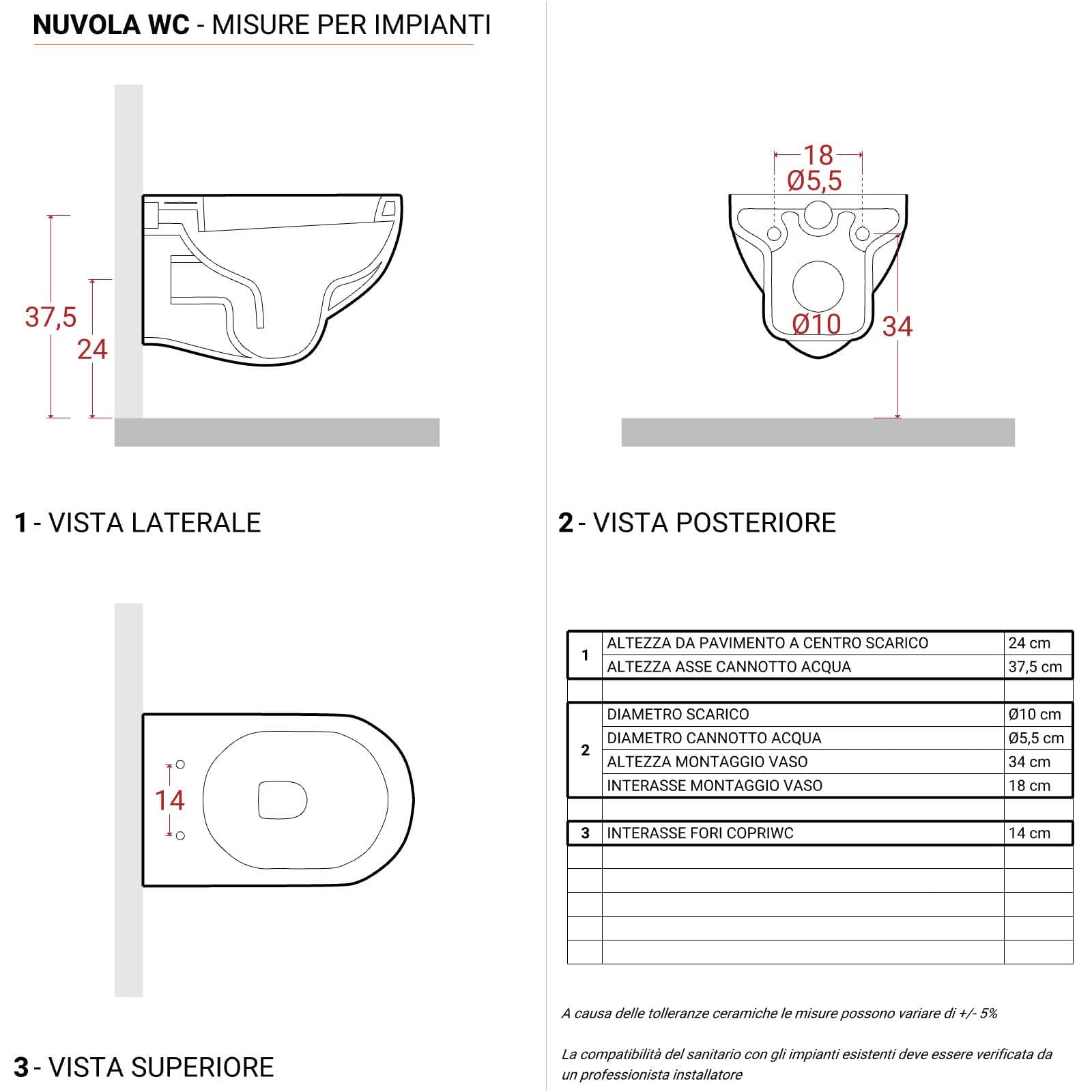 Wc sospeso vaso singolo Azzurra Nuvola in ceramica wc e sedile softclose