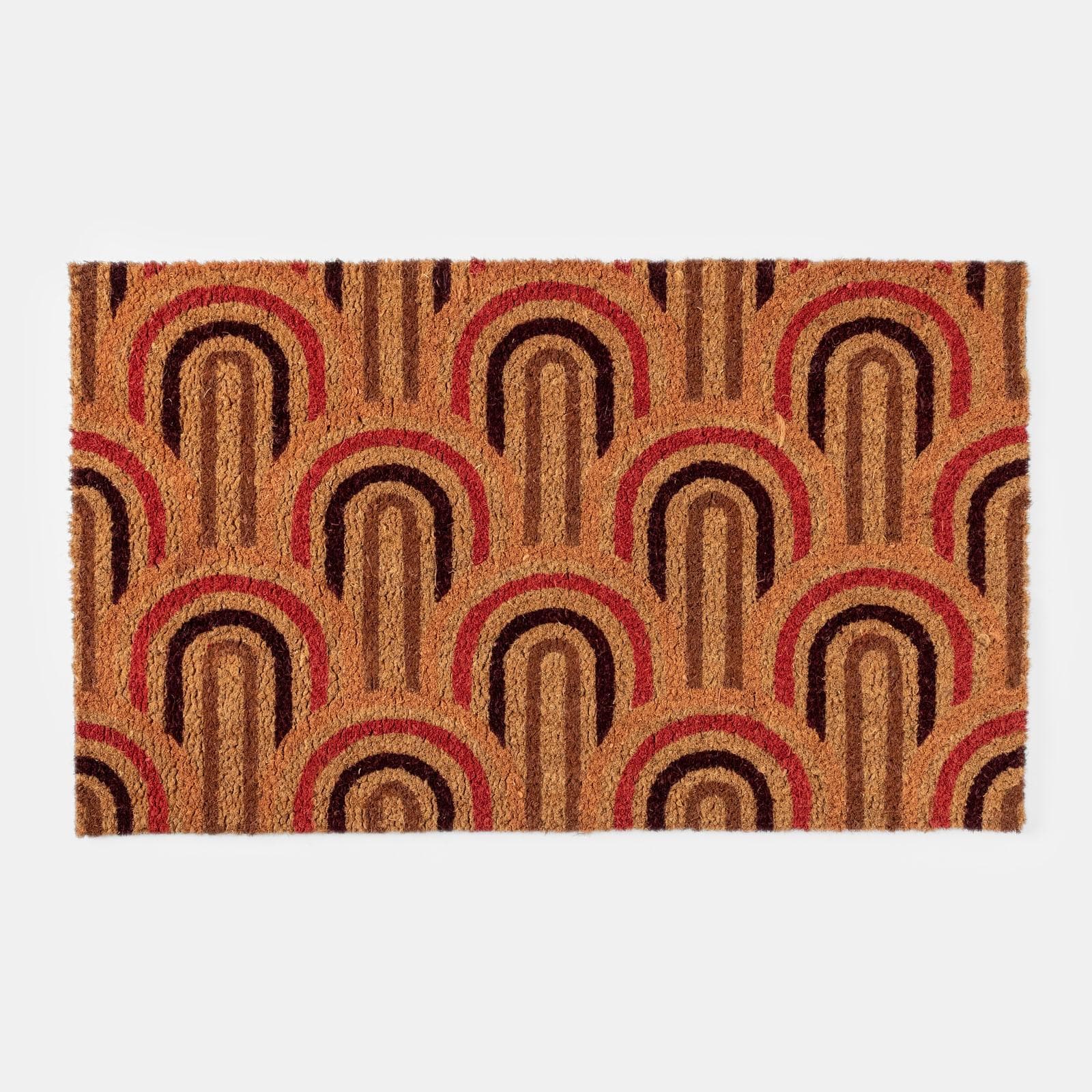 Zerbino 45x75 cm in coir con disegno astratto bianco rosso e nero