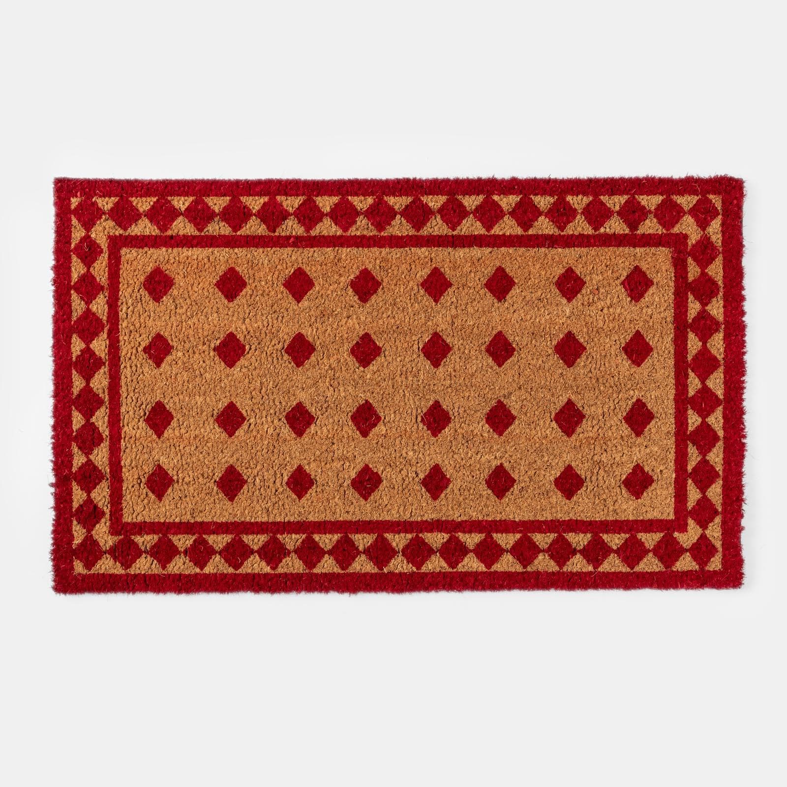 Zerbino 45x75 cm in coir con disegno geometrico rosso