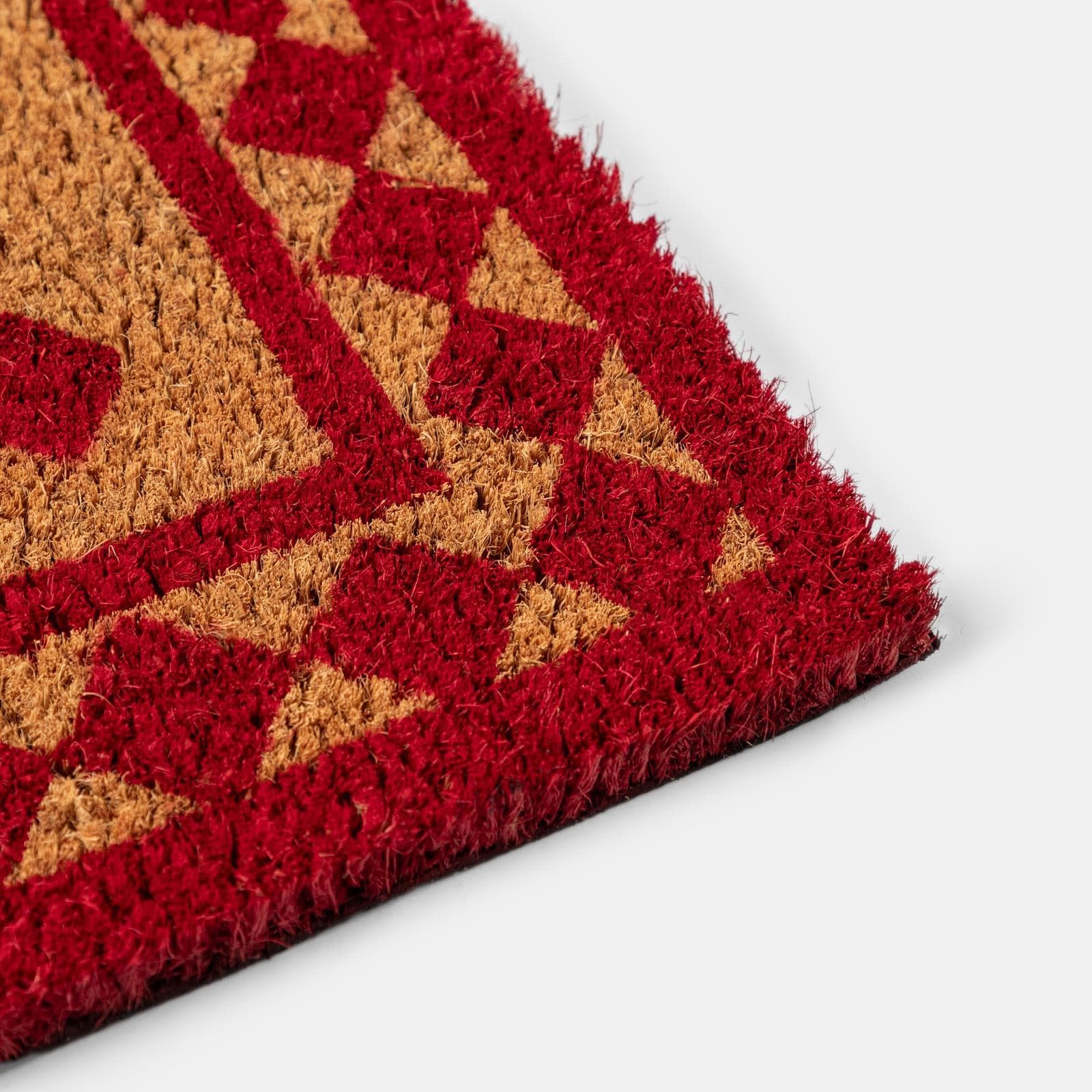 Zerbino 45x75 cm in coir con disegno geometrico rosso