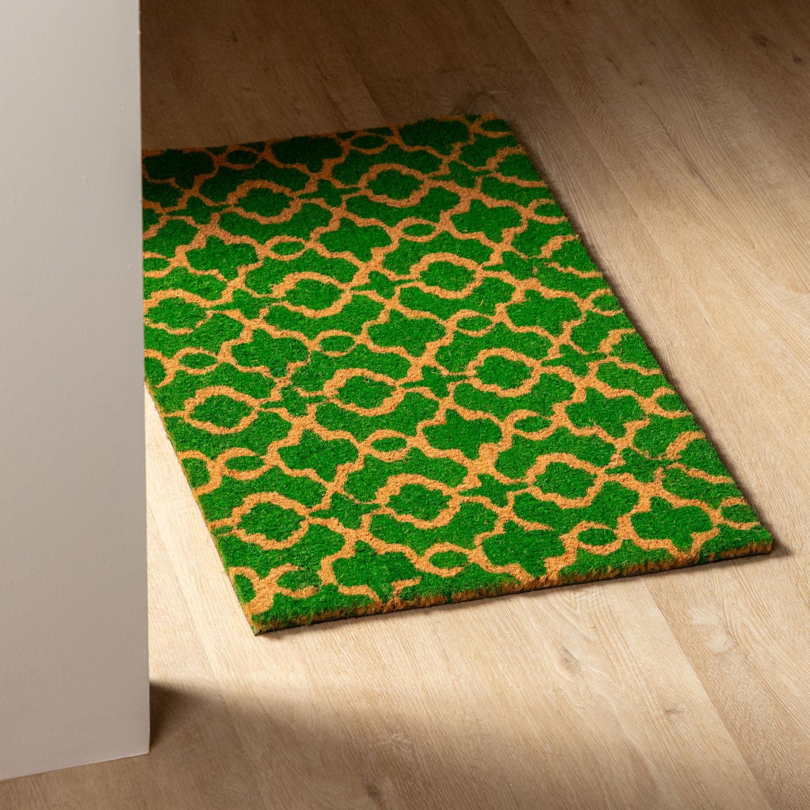 Zerbino 45x75 cm in coir con disegno geometrico verde