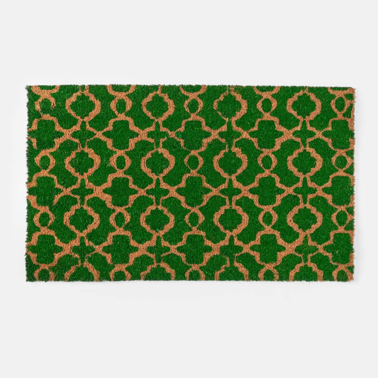 Zerbino 45x75 cm in coir con disegno geometrico verde