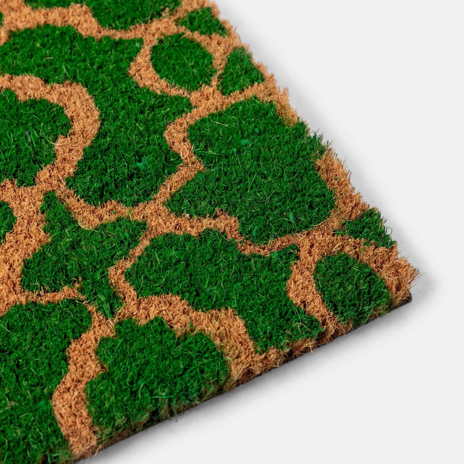 Zerbino 45x75 cm in coir con disegno geometrico verde