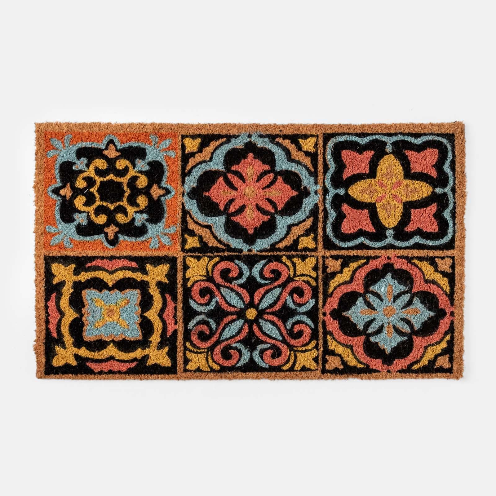 Zerbino 45x75 cm in coir con disegno maioliche