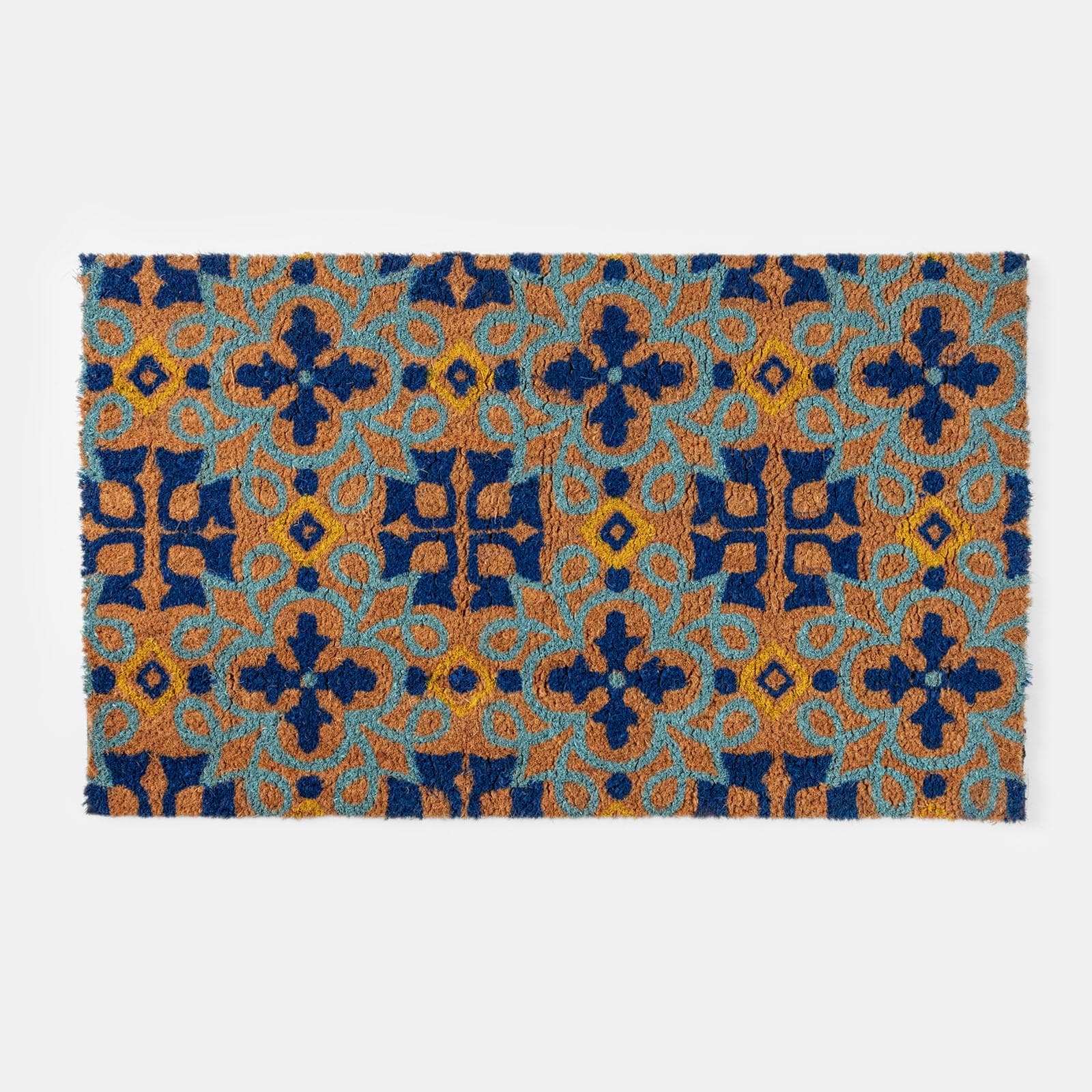 Zerbino 45x75 cm in coir con disegno maioliche blu
