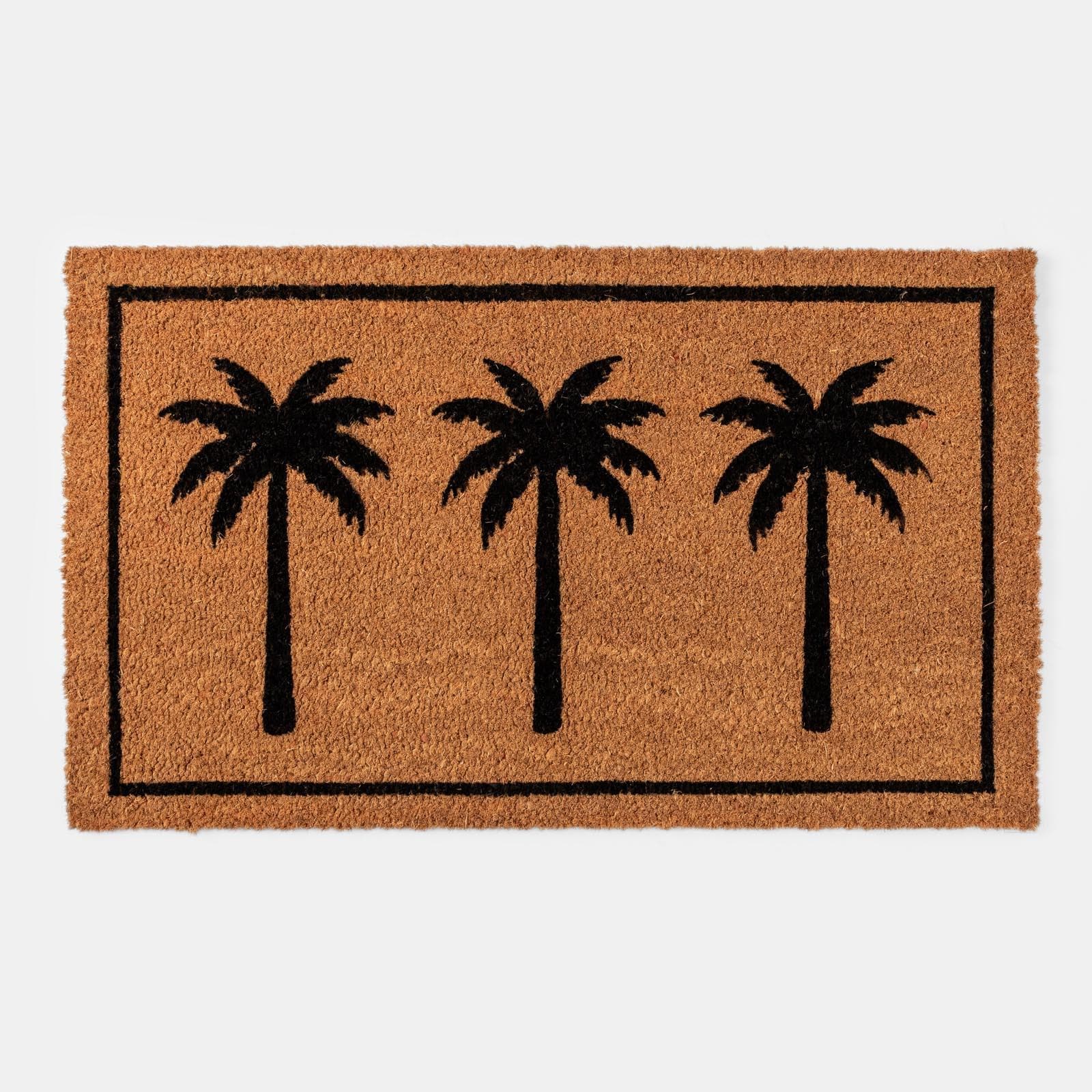 Zerbino 45x75 cm in coir con disegno palme nere
