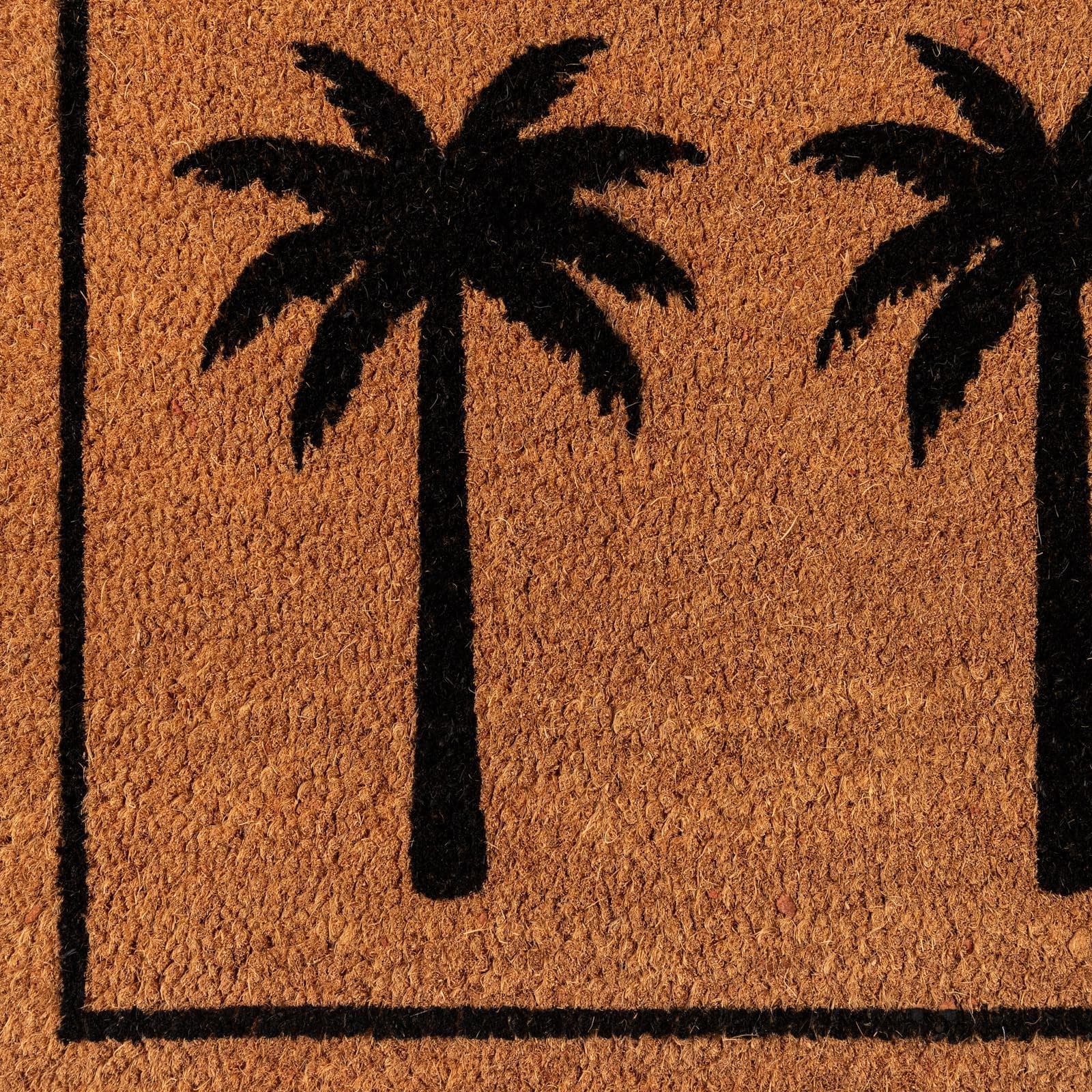 Zerbino 45x75 cm in coir con disegno palme nere