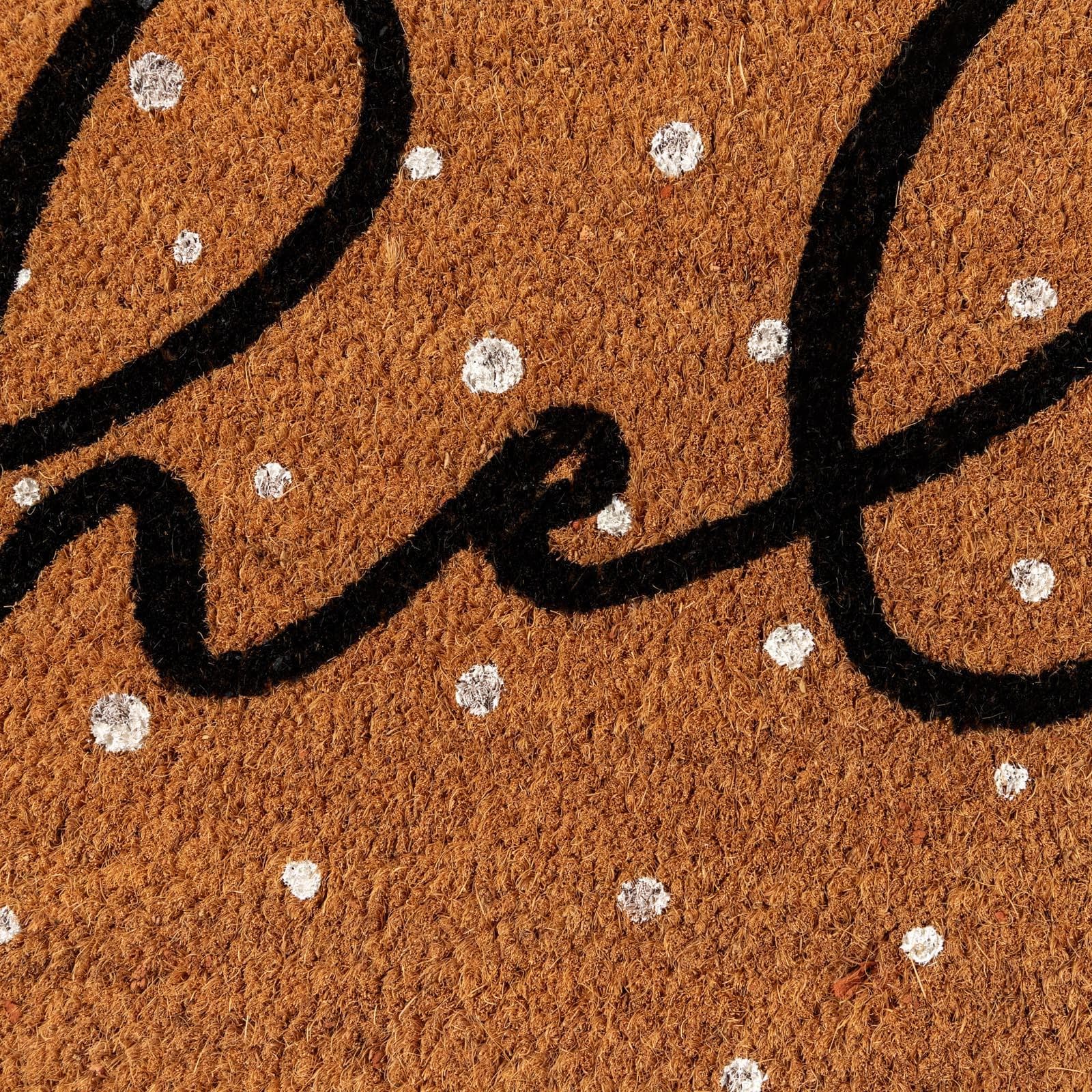 Zerbino 45x75 cm in coir Hello e pallini bianchi