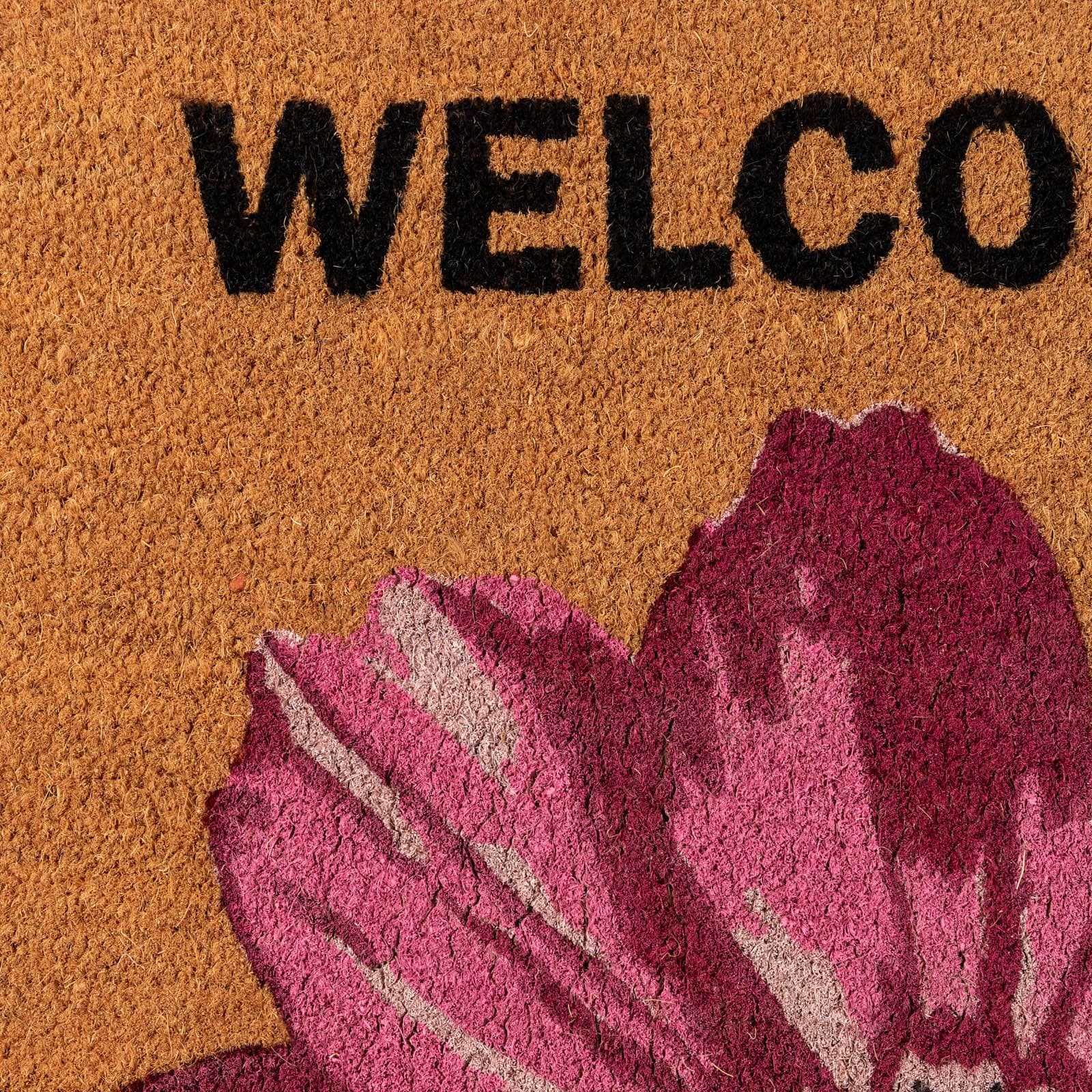 Zerbino 45x75 cm in coir Welcome con disegno fiore rosa