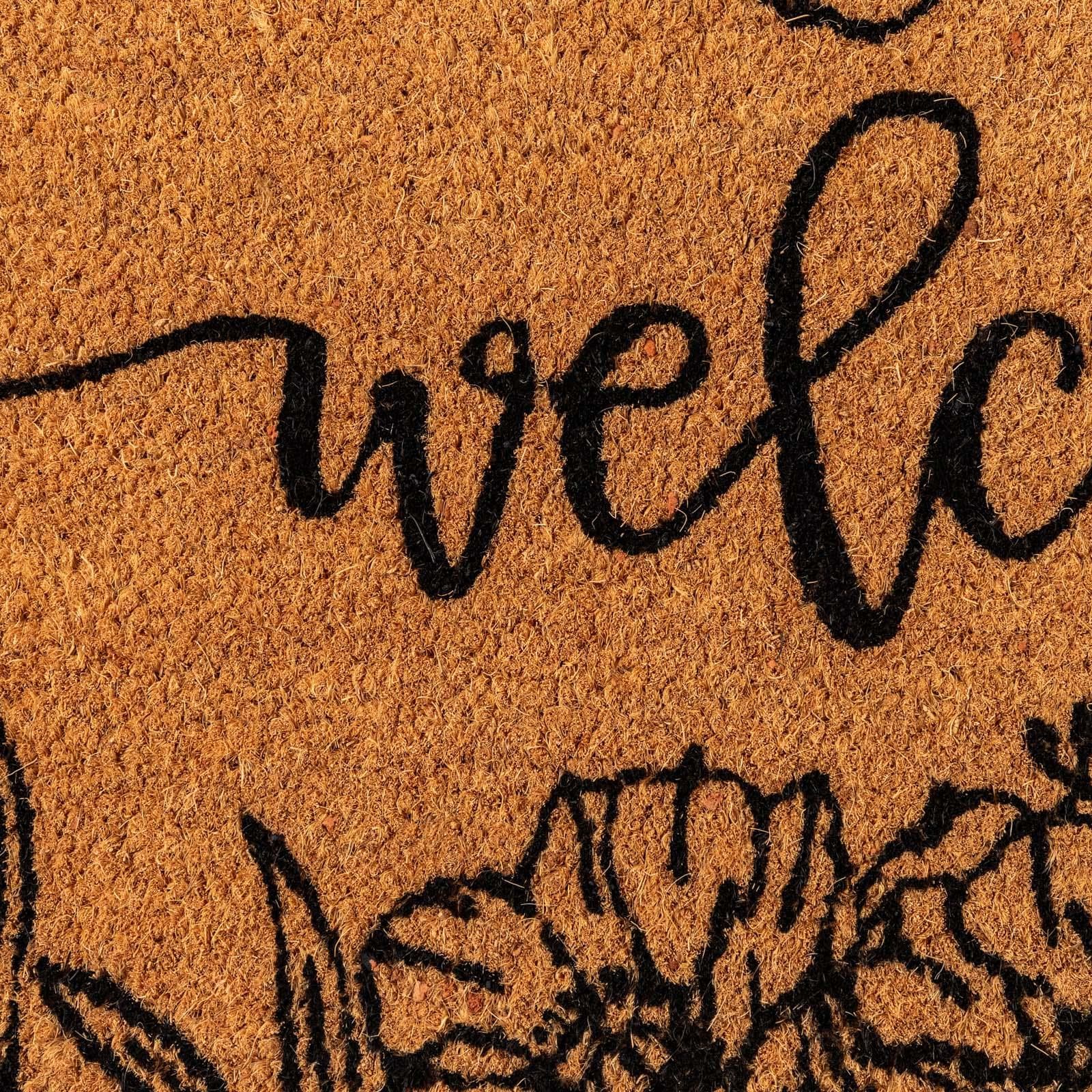 Zerbino 45x75 cm in coir Welcome marrone e nero con fiori