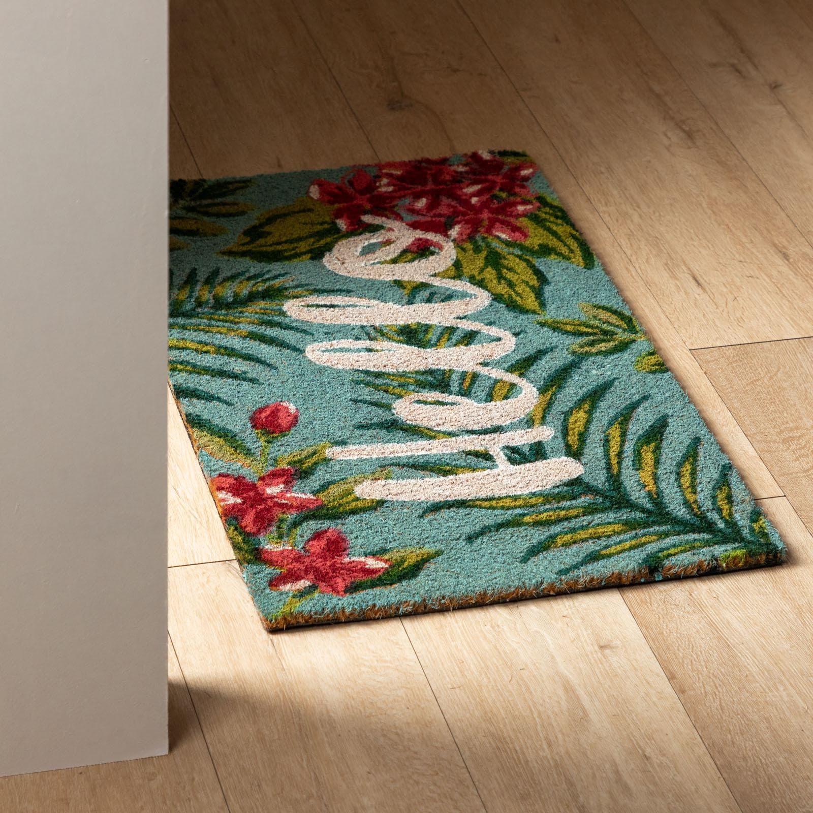 Zerbino Hello 45x75 cm in coir naturale con disegno floreale