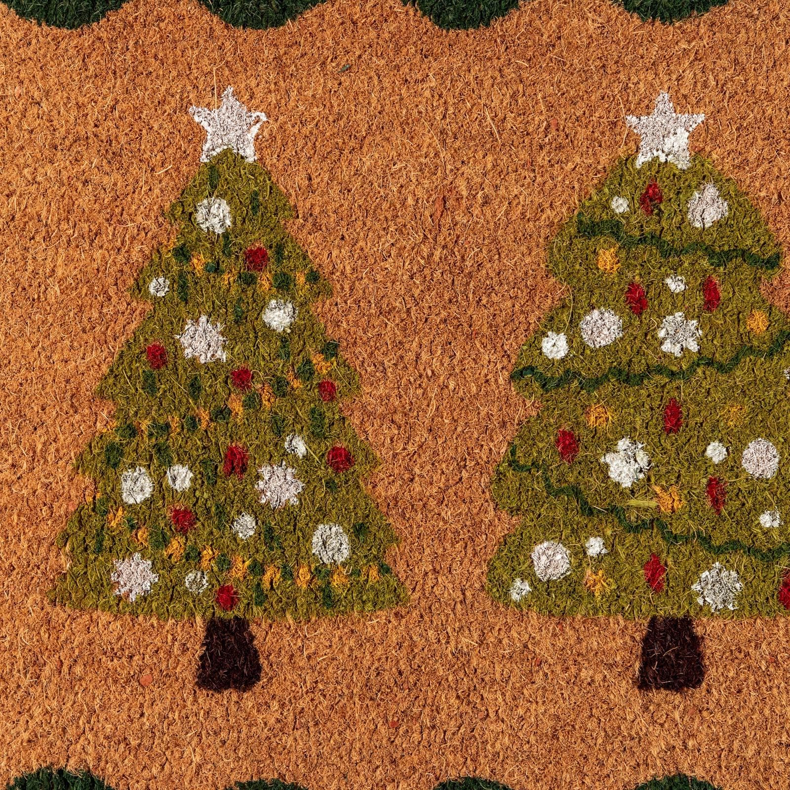 Zerbino natalizio 45x75 cm in coir con disegno alberi di natale