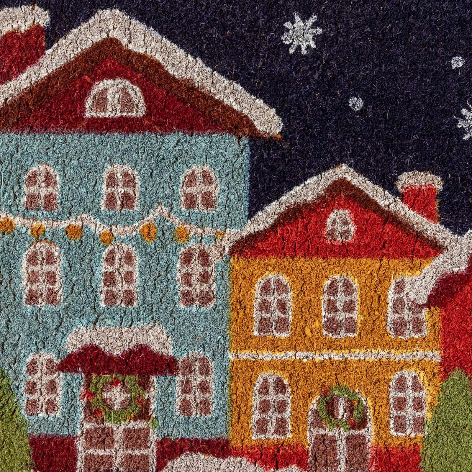 Zerbino natalizio 45x75 cm in coir con disegno casette innevate